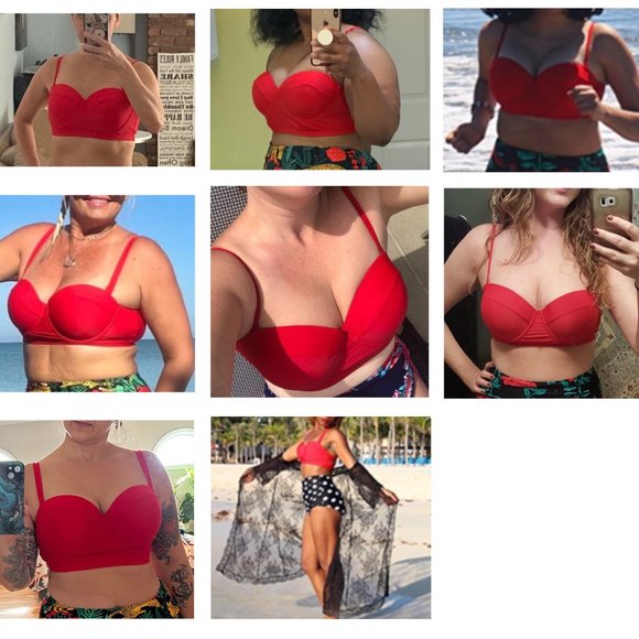 New Retro Vintage Red Bikini Top Underwire Support Lift - Size Large (US 12-14) - Picture 7 of 7